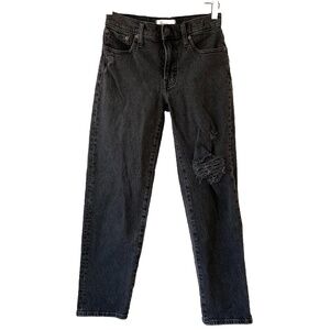 MADEWELL The Mid-Rise Perfect Vintage Straight Distressed Jeans Black Sz 24